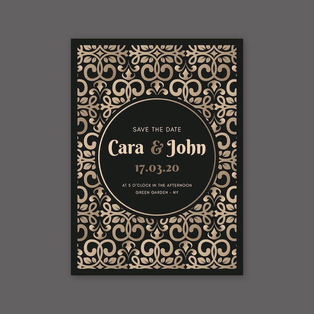 Free vector elegant damask wedding invitation template