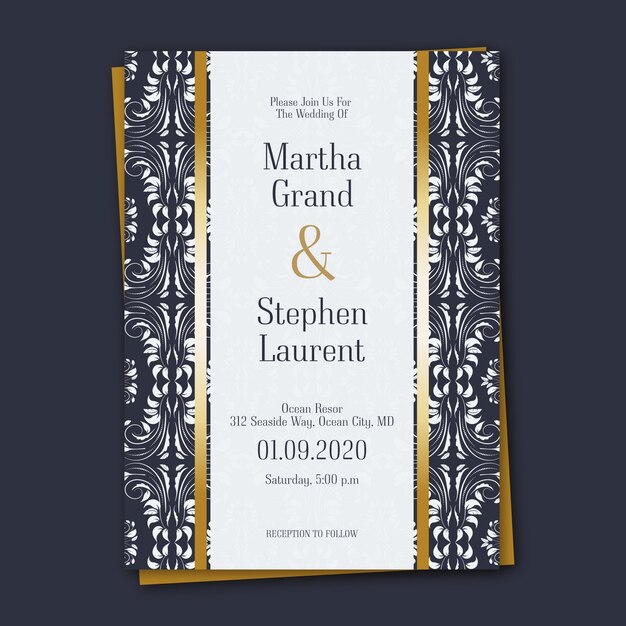 Elegant damask wedding invitation template