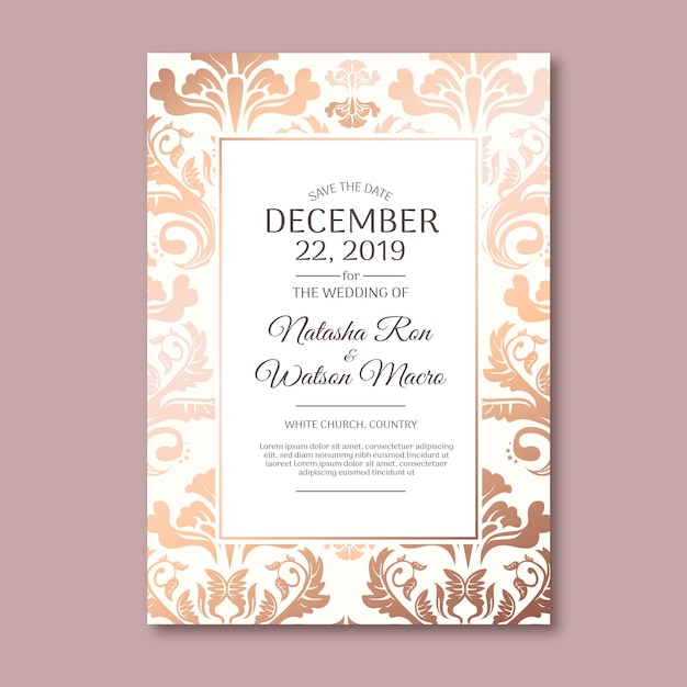 Elegant damask wedding invitation template