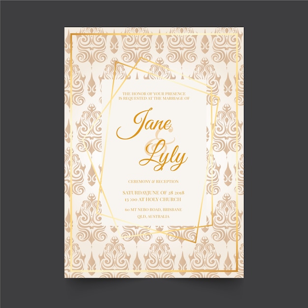 Free vector elegant damask wedding invitation