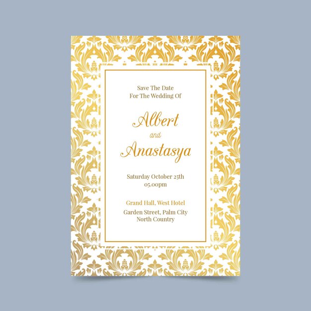 Elegant damask wedding invitation