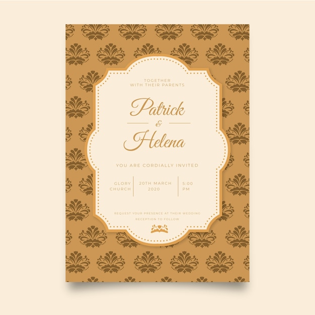 Free vector elegant damask wedding invitation