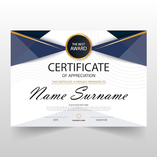 Elegant dark blue horizontal certificate template