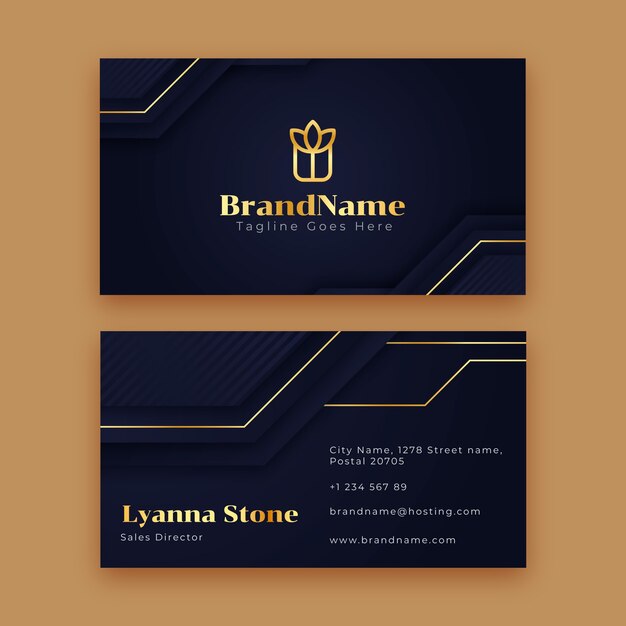 Elegant dark and golden horizontal business card