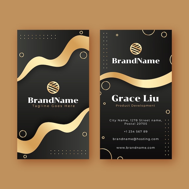 Elegant dark and golden vertical business card