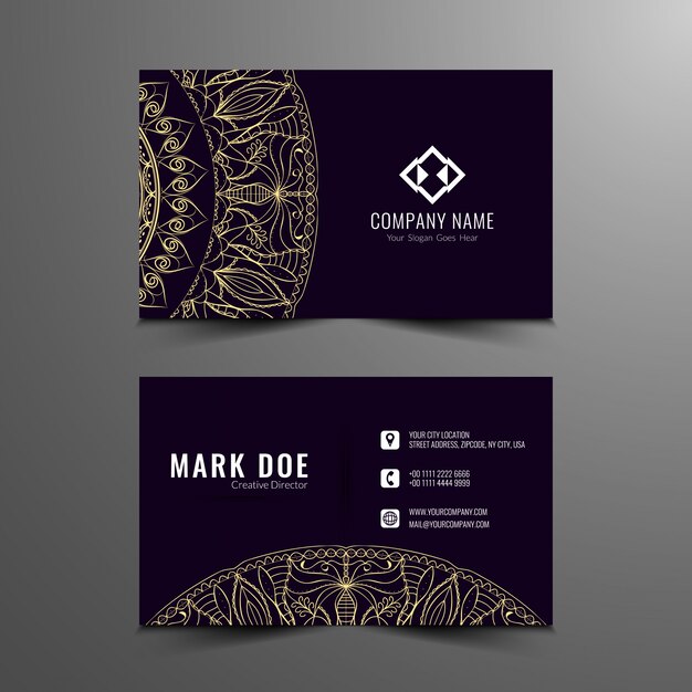 Elegant dark mandala business card