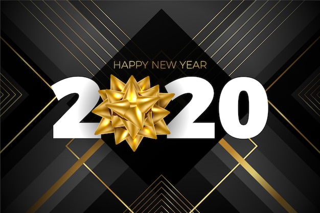 Elegant dark new year 2020 with golden bow