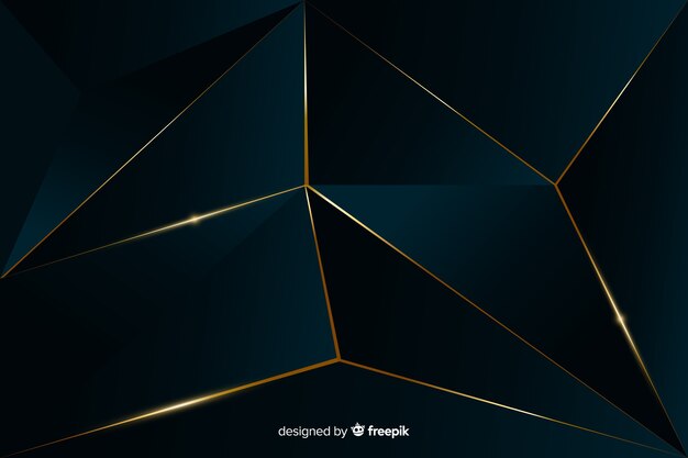 Элегантный темный многоугольный фон с золотыми линиями