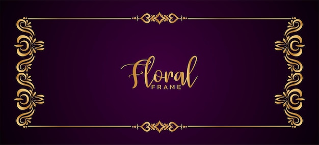 Elegant decorative golden frame floral violet banner design