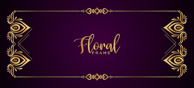 Free vector elegant decorative golden frame floral violet banner design