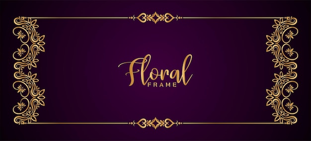 Elegant decorative golden frame floral violet banner design