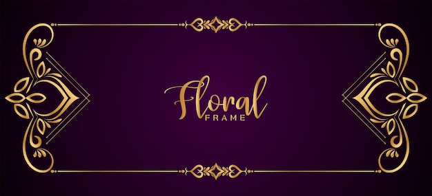 Elegant decorative golden frame floral violet banner design