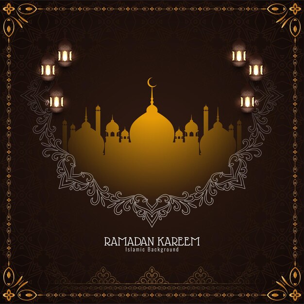 Elegant decorative Ramadan Kareem festival card with mosque