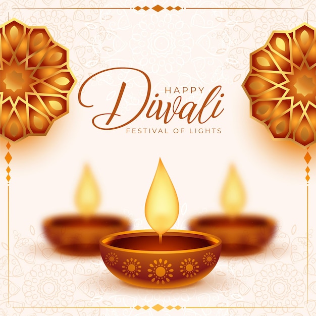 Elegant deepavali festival banner with glowing diya and floral design vector illustration