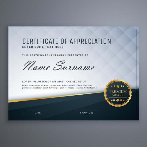 Vettore gratuito certificato di premio moderno di design template apprezzamento