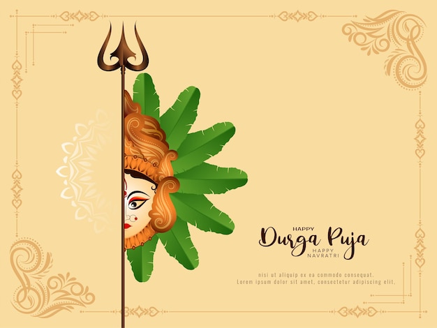 Free vector elegant durga puja and happy navratri cultural hindu festival card design