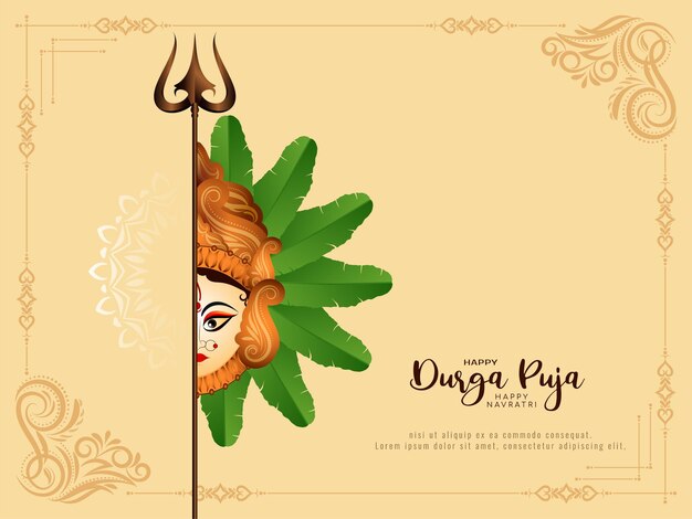 우아한 Durga Puja 및 Happy navratri 문화 힌두교 축제 카드 디자인