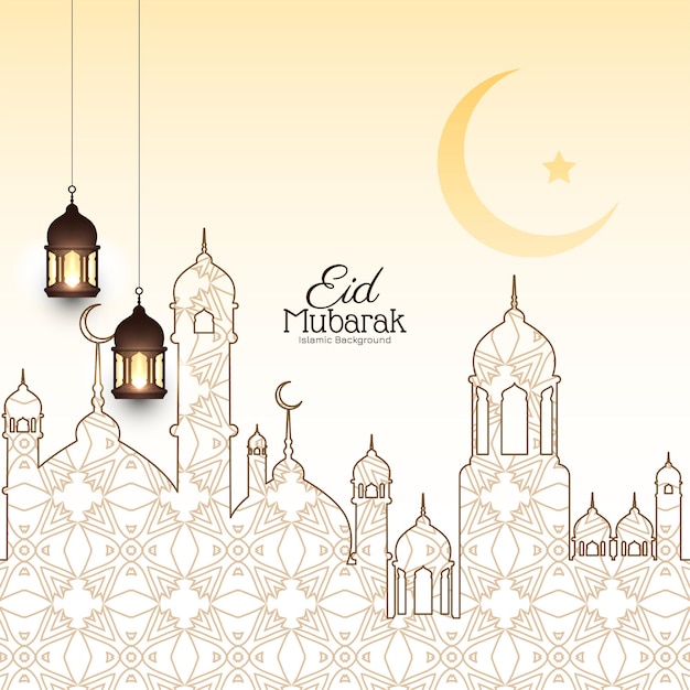 무료 벡터 모스크 디자인 벡터와 우아한 eid 무바라크 축제 배경