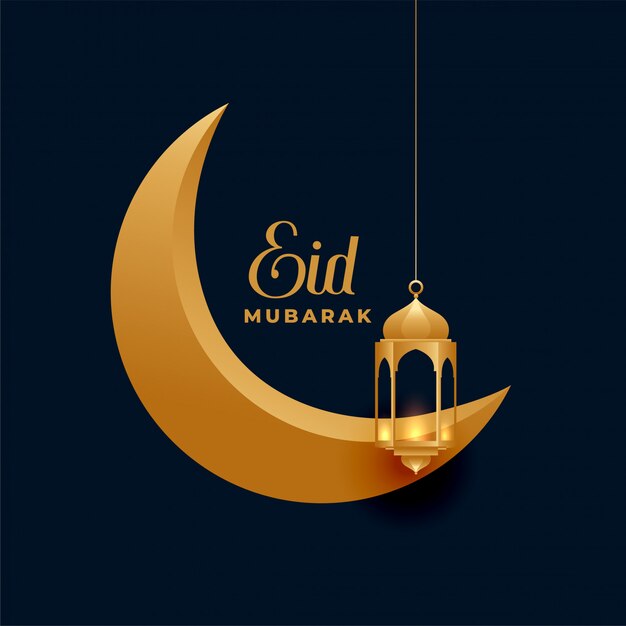 Elegant eid mubarak golden moon and lantern background