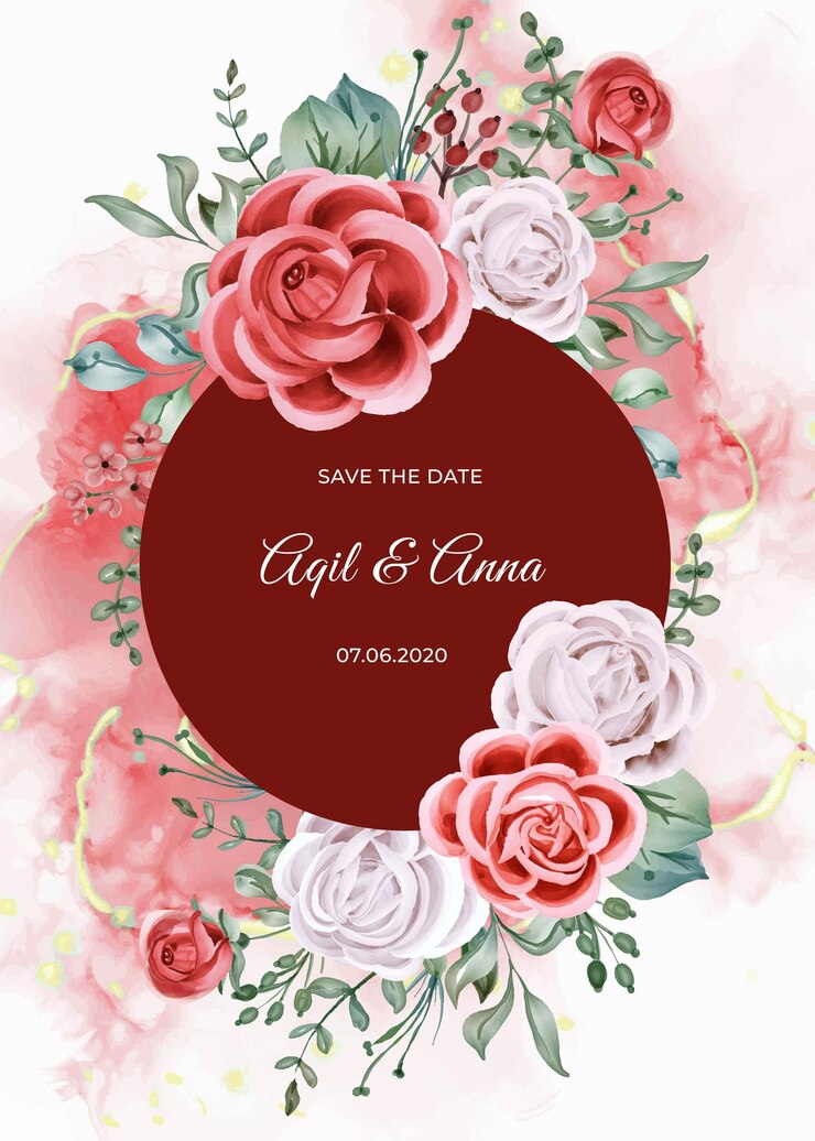 Free Vector elegant engagement rose watercolor wedding invitation