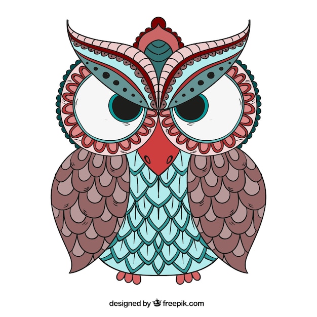 Elegant ethnic hand drawn owl