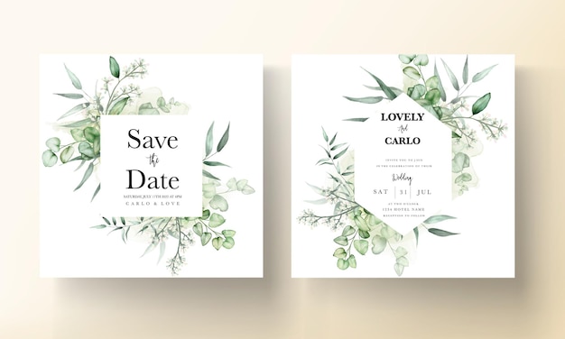 Free vector elegant eucalyptus leaves watercolor wedding invitation card