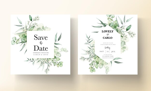 エレガントなユーカリの葉水彩の結婚式の招待カード