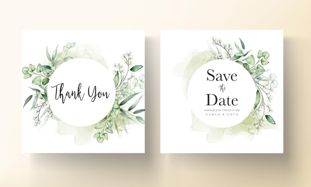 Elegant eucalyptus leaves watercolor wedding invitation card