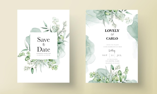 Elegant eucalyptus leaves watercolor wedding invitation card