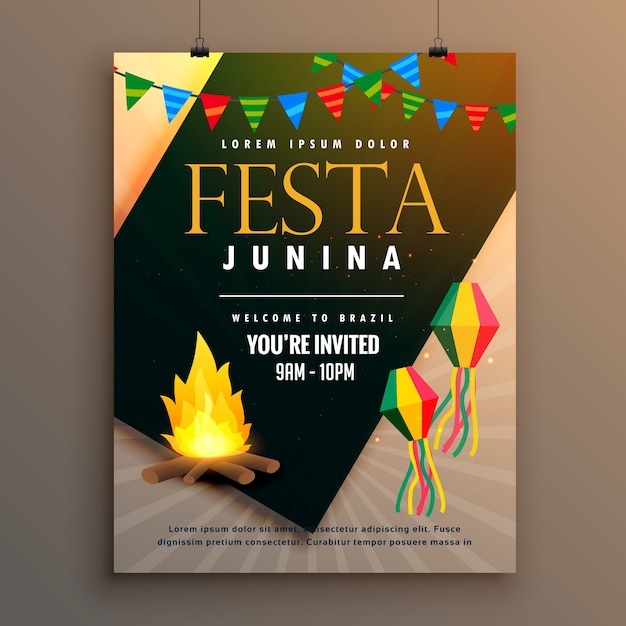 Free vector elegant festa junina poster with bonfire