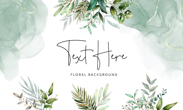 elegant floral background with hand drawing leaves watercolor
