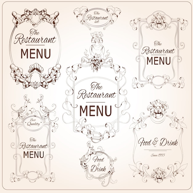 Free vector elegant floral calligraphy retro style restaurant menu labels vector illustration