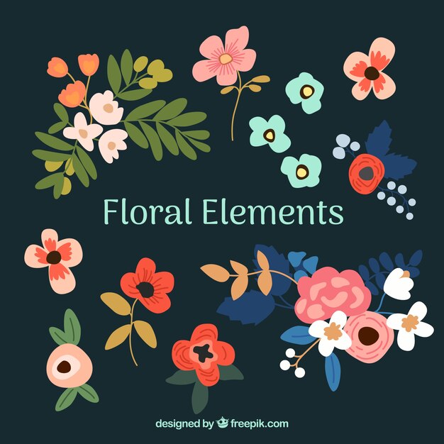Elegant floral element collection with flat design