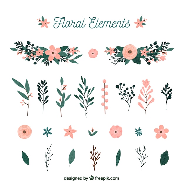 Elegant floral element collection with flat design