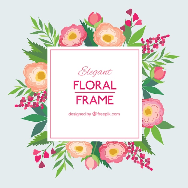 Free vector elegant floral frame with flat design