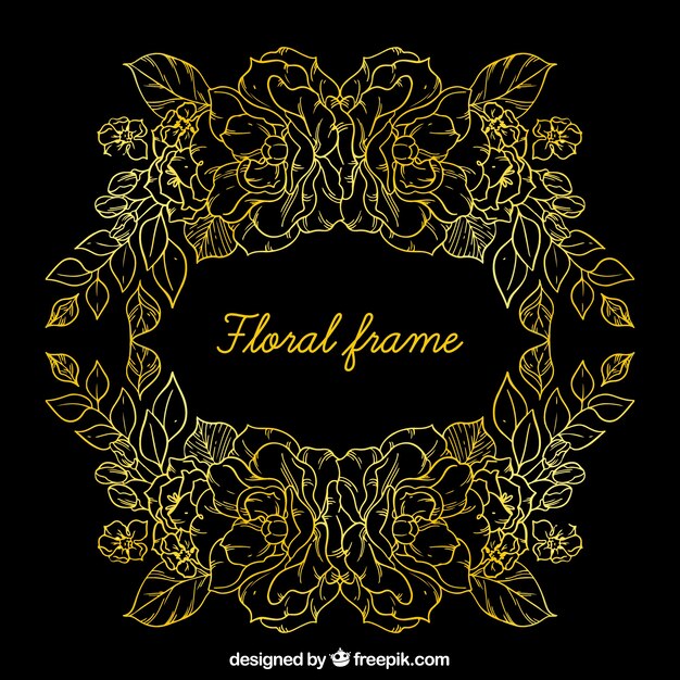 Elegant floral frame with golden lines