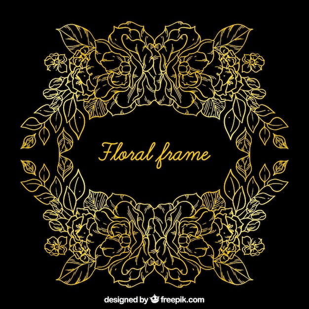 Elegant floral frame with golden lines