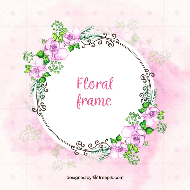 Elegant floral frame with watercolor flowers