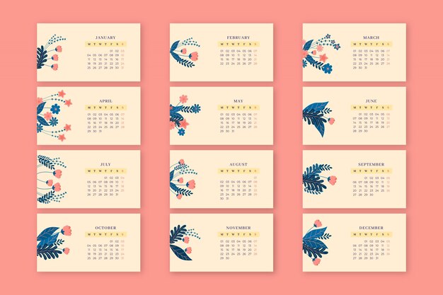 Elegant floral monthly spring calendar