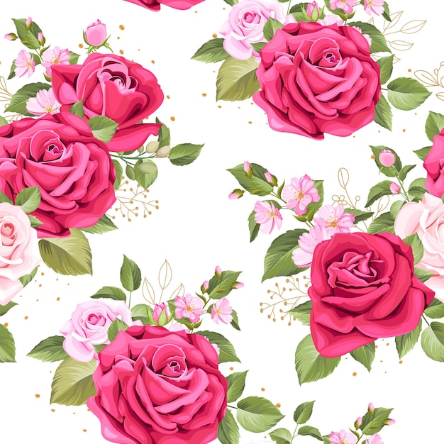 elegant floral roses with green leaves seamless pattern