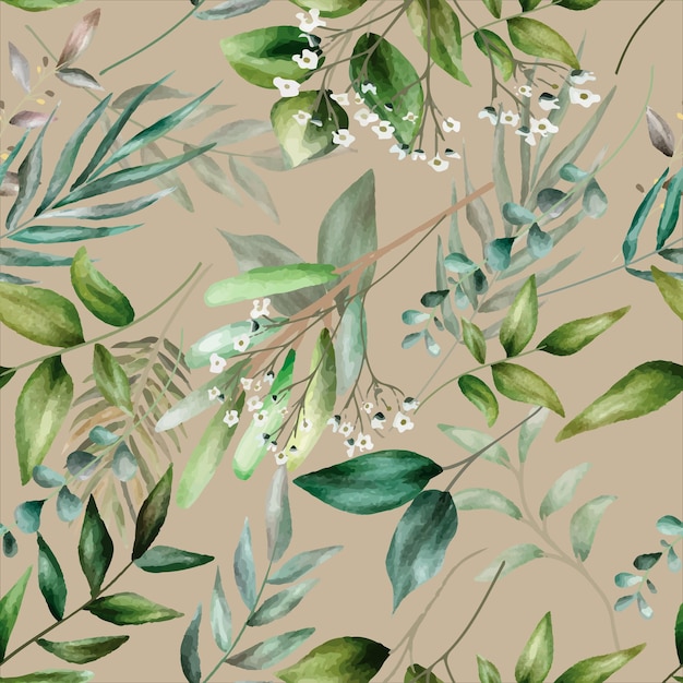 Free vector elegant floral seamless pattern with hand drawing leaves watercolor