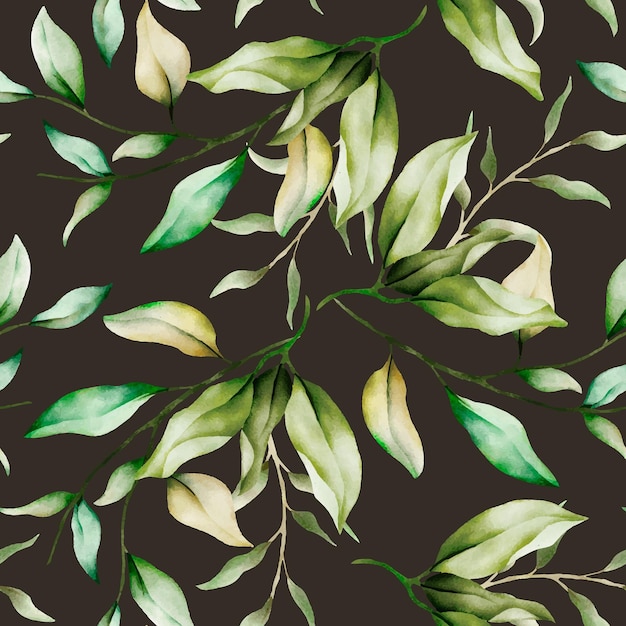 Free vector elegant floral seamless pattern with leaves watercolor ornament