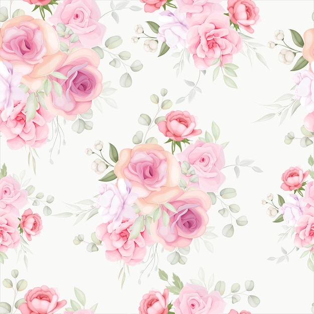 Free vector elegant floral seamless pattern with soft flower decoration