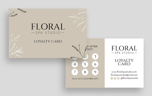 Free vector elegant floral spa studio loyalty card