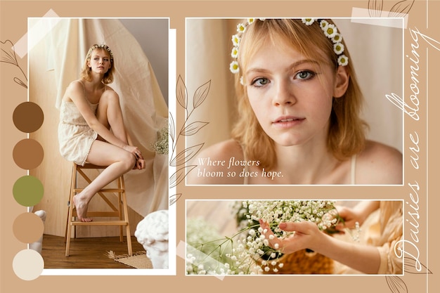 Free vector elegant floral spring photo collages