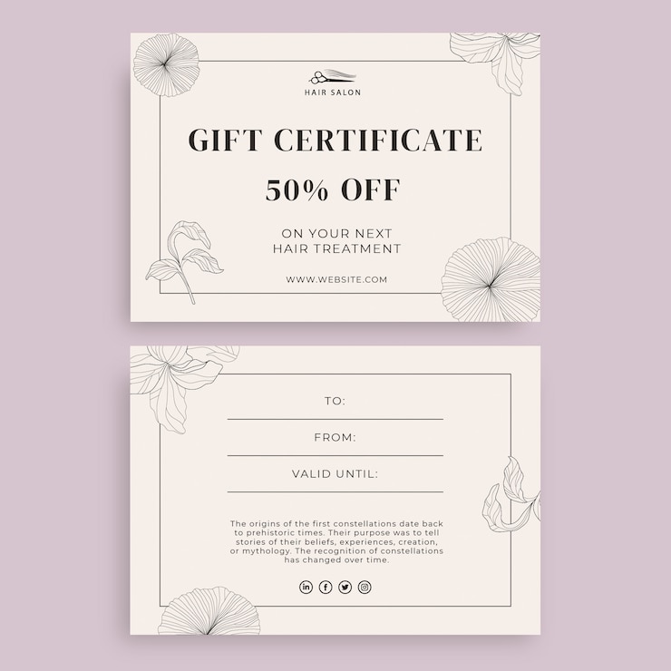 Free Vector elegant floral vila's hair salon gift certificate