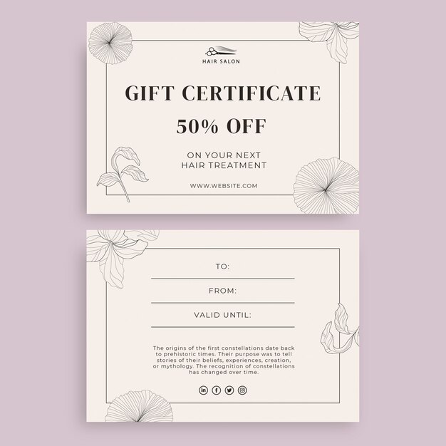 Elegant floral vila's hair salon gift certificate