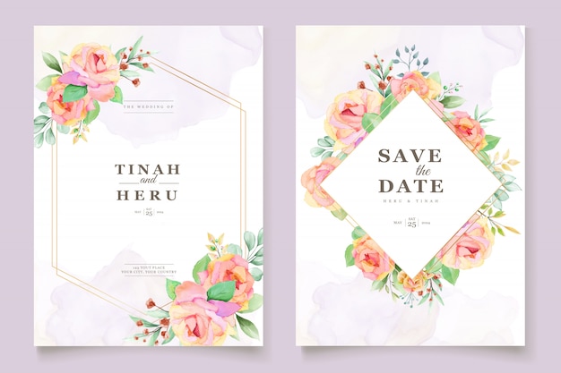 elegant floral watercolor wedding invitation card