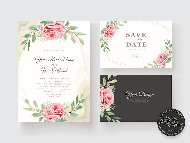 Elegant floral wedding invitation card set