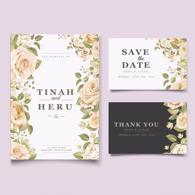 Free vector elegant floral wedding invitation card template